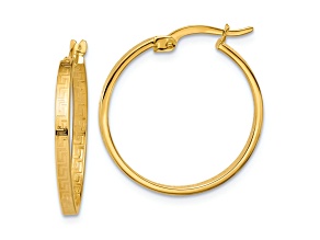 14k Yellow Gold 15/16 inch Polished Greek Key Round Hoop Earrings