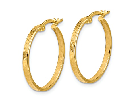 14k Yellow Gold 15/16 inch Polished Greek Key Round Hoop Earrings