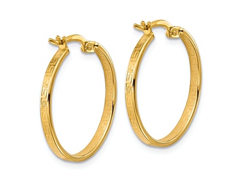 14k Yellow Gold 15/16 inch Polished Greek Key Round Hoop Earrings
