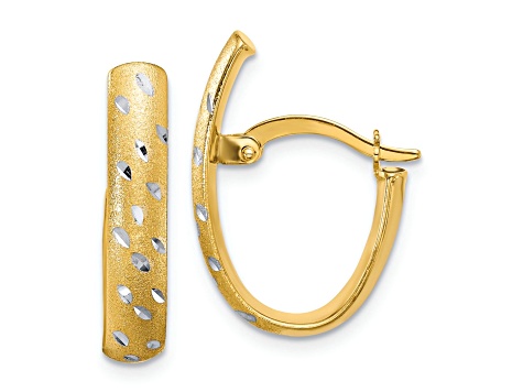 10K Two-tone Gold 3/4 inch Polished Satin Diamond-Cut Fancy Hoop Earrings