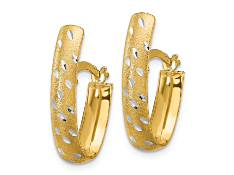 10K Two-tone Gold 3/4 inch Polished Satin Diamond-Cut Fancy Hoop Earrings