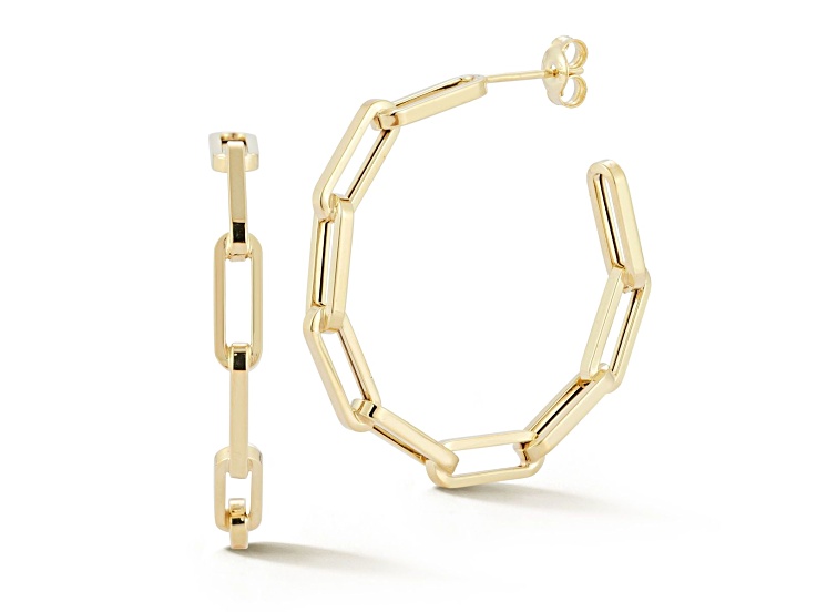 Bellissima Gold 14K Yellow Gold Paperclip Link Hoop Earrings, Made in Italy