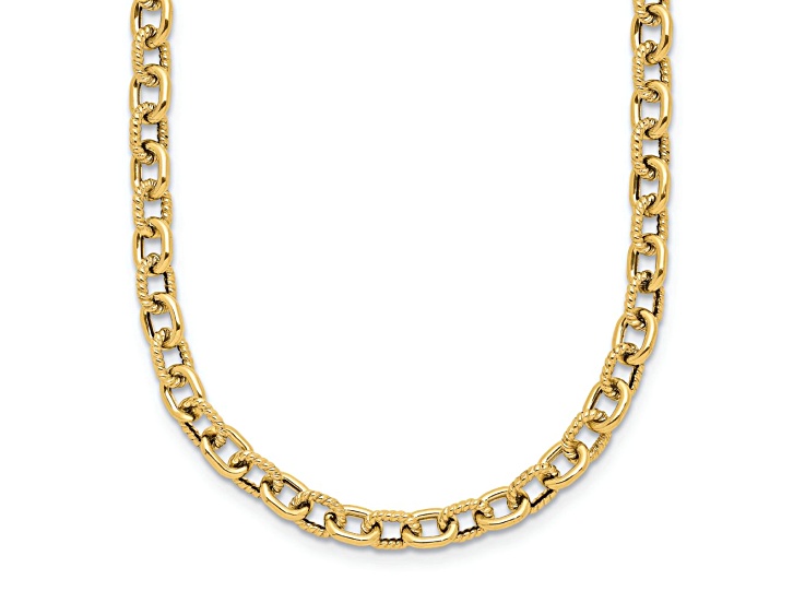 14k Yellow Gold 4.6mm Polished and Textured Fancy Link 17 Inch Chain