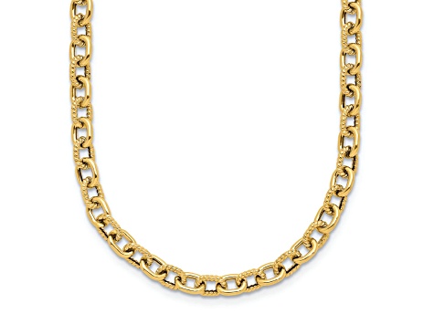 14k Yellow Gold 4.6mm Polished and Textured Fancy Link 17 Inch Chain