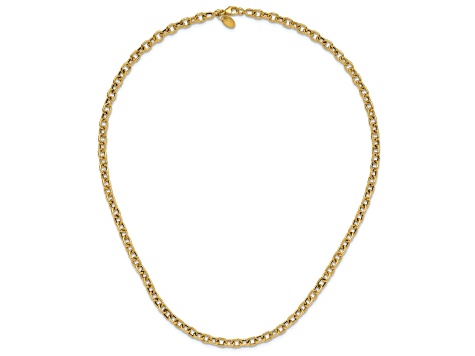 14k Yellow Gold 4.6mm Polished and Textured Fancy Link 17 Inch Chain