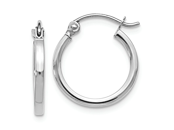 Rhodium Over 14k White Gold 9/16 inch Polished Hoop Earrings