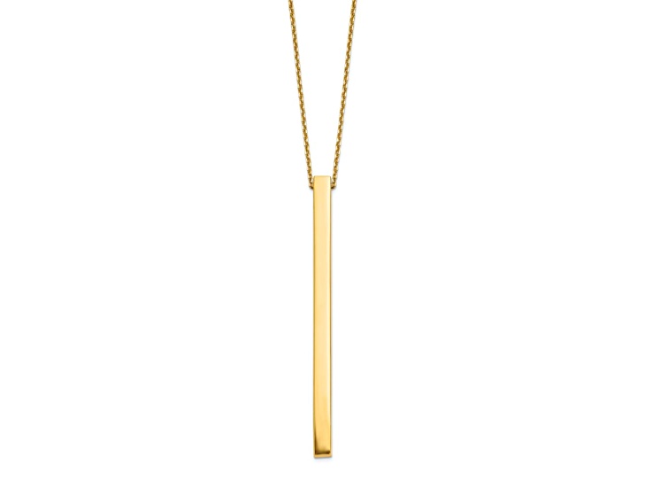 14k Yellow Gold Polished Bar Pendant Cable Link 16 Inch Necklace