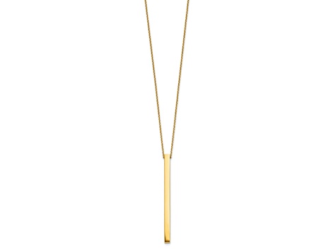 14k Yellow Gold Polished Bar Pendant Cable Link 16 Inch Necklace