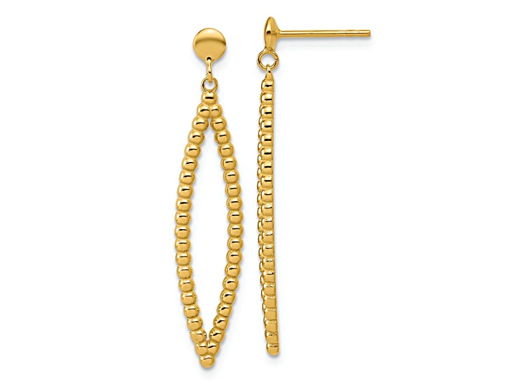 14K Yellow Gold Polished Beaded Post Dangle Earrings