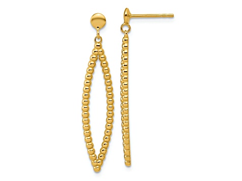 14K Yellow Gold Polished Beaded Post Dangle Earrings