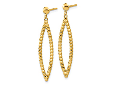14K Yellow Gold Polished Beaded Post Dangle Earrings