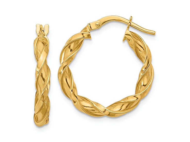 14k Yellow Gold 7/8 inch Polished Twisted Hoop Earrings
