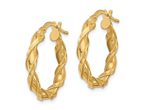 14k Yellow Gold 7/8 inch Polished Twisted Hoop Earrings