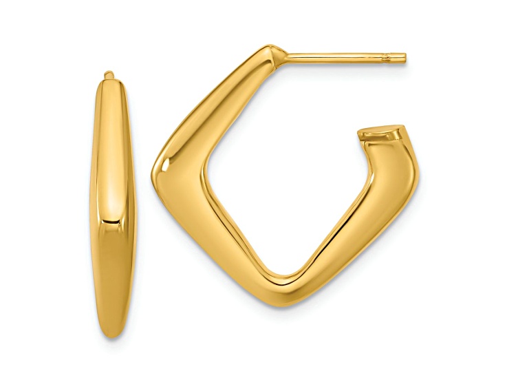 14k Yellow Gold 7/8 inch Polished J-Hoop Earrings