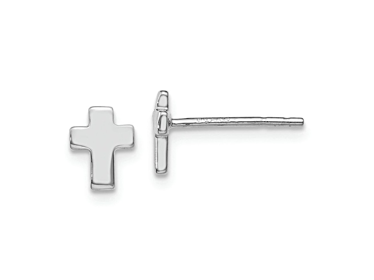Rhodium Over 14k White Gold Polished Cross Stud Earrings