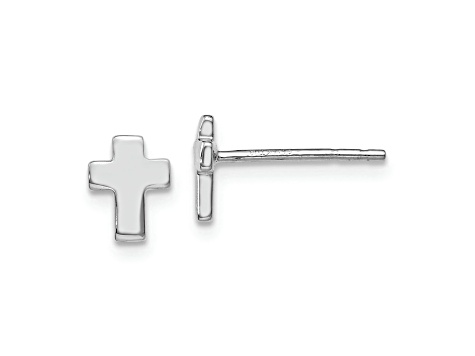 Rhodium Over 14k White Gold Polished Cross Stud Earrings
