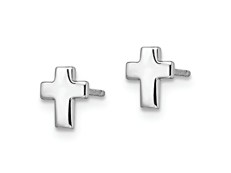 Rhodium Over 14k White Gold Polished Cross Stud Earrings