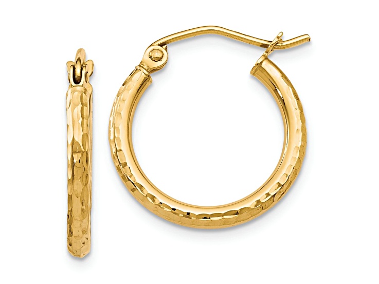 10k Yellow Gold 11/16 inch Diamond-Cut Hinged Hoop Earrings