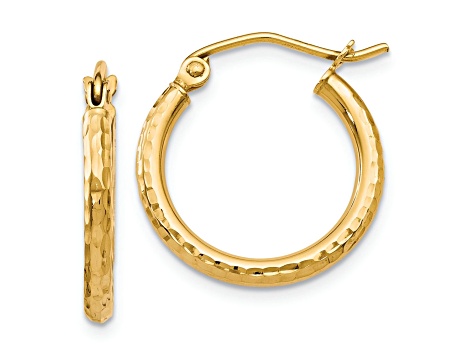 10k Yellow Gold 11/16 inch Diamond-Cut Hinged Hoop Earrings