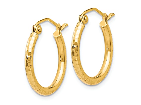 10k Yellow Gold 11/16 inch Diamond-Cut Hinged Hoop Earrings
