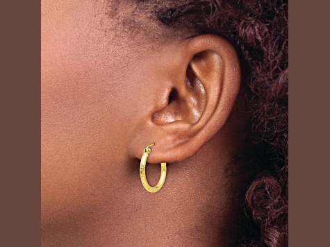 10k Yellow Gold 11/16 inch Diamond-Cut Hinged Hoop Earrings