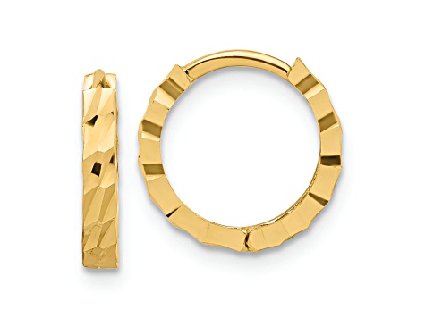 10k Yellow Gold 1/2 inch Polished and Diamond-cut Huggie Hoop Earrings