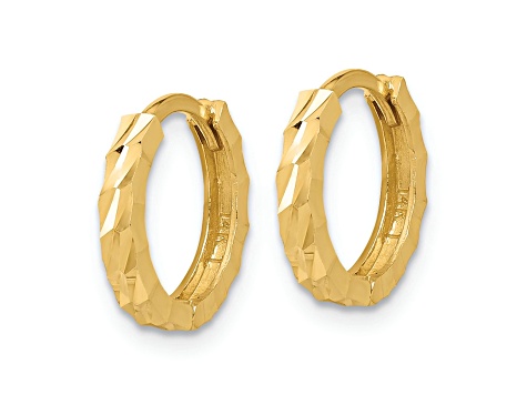 10k Yellow Gold 1/2 inch Polished and Diamond-cut Huggie Hoop Earrings