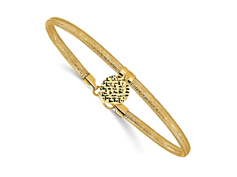 14k Yellow Gold Polished Stretchable Mesh Diamond-Cut Disc Bracelet