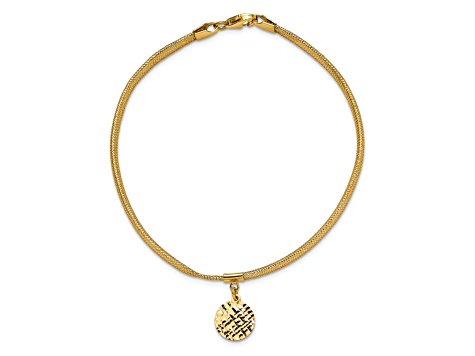 14k Yellow Gold Polished Stretchable Mesh Diamond-Cut Disc Bracelet