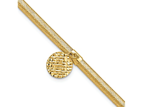 14k Yellow Gold Polished Stretchable Mesh Diamond-Cut Disc Bracelet