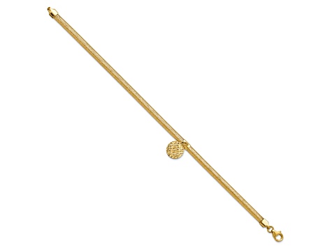 14k Yellow Gold Polished Stretchable Mesh Diamond-Cut Disc Bracelet