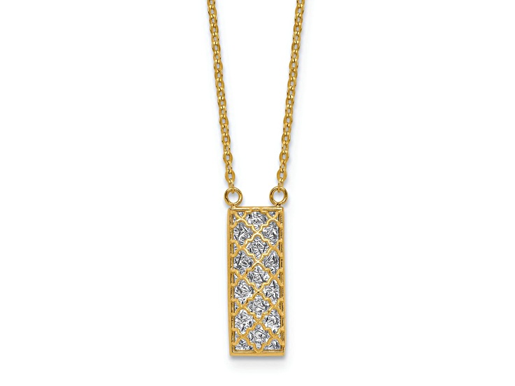 14k Yellow Gold and 14k White Gold Polished Diamond-Cut Bar Pendant Cable Link 18 Inch Necklace