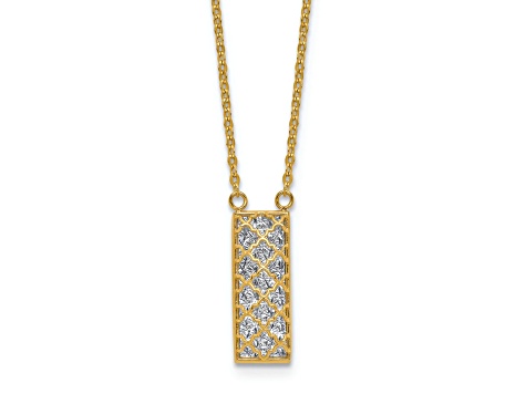 14k Yellow Gold and 14k White Gold Polished Diamond-Cut Bar Pendant Cable Link 18 Inch Necklace