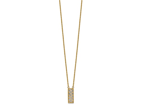 14k Yellow Gold and 14k White Gold Polished Diamond-Cut Bar Pendant Cable Link 18 Inch Necklace
