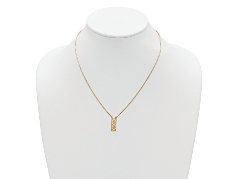 14k Yellow Gold and 14k White Gold Polished Diamond-Cut Bar Pendant Cable Link 18 Inch Necklace