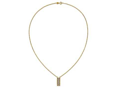 14k Yellow Gold and 14k White Gold Polished Diamond-Cut Bar Pendant Cable Link 18 Inch Necklace