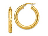 14k Yellow Gold 1 1/8 inch Polished Diamond-Cut Hoop Earrings