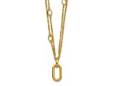 14K Yellow Gold Polished Oval Pendant with Fancy Two Strand 17.75 Inch Cable Chain