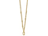 14K Yellow Gold Polished Oval Pendant with Fancy Two Strand 17.75 Inch Cable Chain