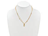 14K Yellow Gold Polished Oval Pendant with Fancy Two Strand 17.75 Inch Cable Chain