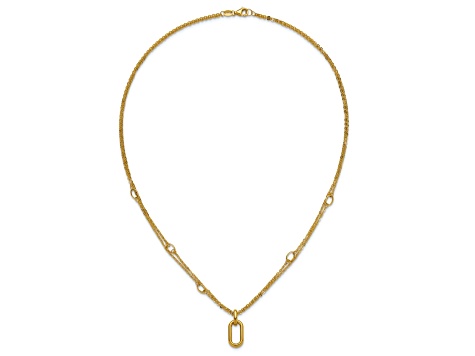 14K Yellow Gold Polished Oval Pendant with Fancy Two Strand 17.75 Inch Cable Chain
