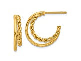 14k Yellow Gold 11/16 inch Polished and Textured Two Row J-Hoop Earrings