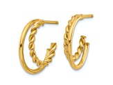 14k Yellow Gold 11/16 inch Polished and Textured Two Row J-Hoop Earrings