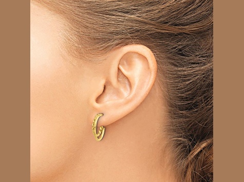 14k Yellow Gold 11/16 inch Polished and Textured Two Row J-Hoop Earrings
