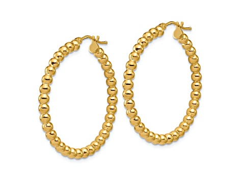 14k Yellow Gold 1 3/16 inch Polished Beaded Round Hoop Earrings