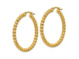 14k Yellow Gold 1 3/16 inch Polished Beaded Round Hoop Earrings