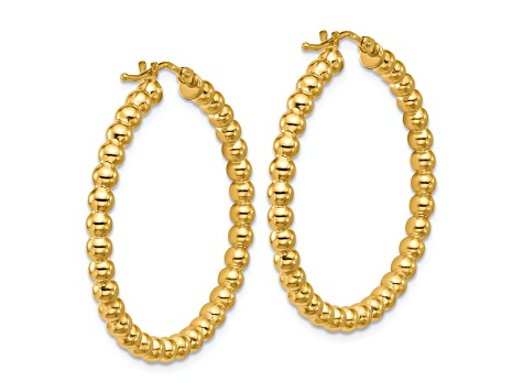 14k Yellow Gold 1 3/16 inch Polished Beaded Round Hoop Earrings