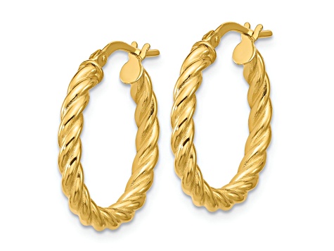14k Yellow Gold 3/4 inch Polished and Twisted Round Hoop Earrings