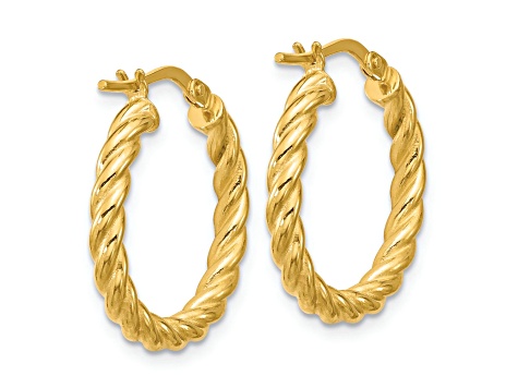 14k Yellow Gold 3/4 inch Polished and Twisted Round Hoop Earrings