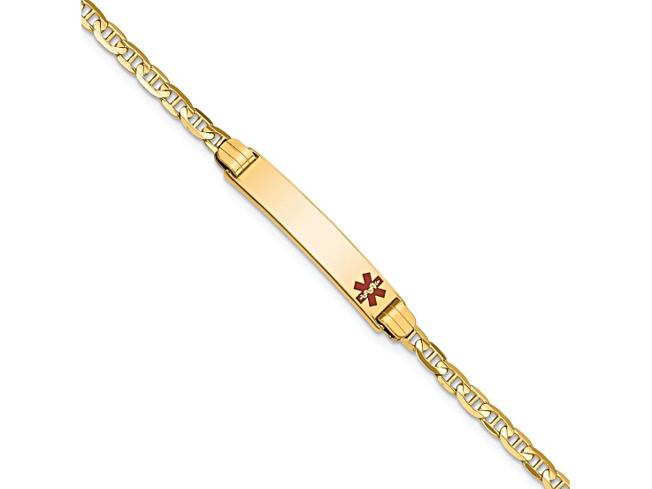 14k Yellow Gold Medical Red Enamel Mariner ID Bracelet